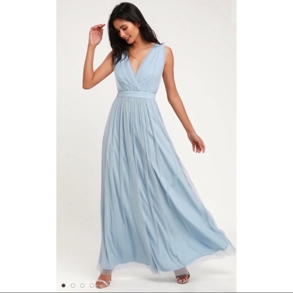 Lulu’s Blue Mesh Maxi Dress tulle size S - Picture 1 of 14